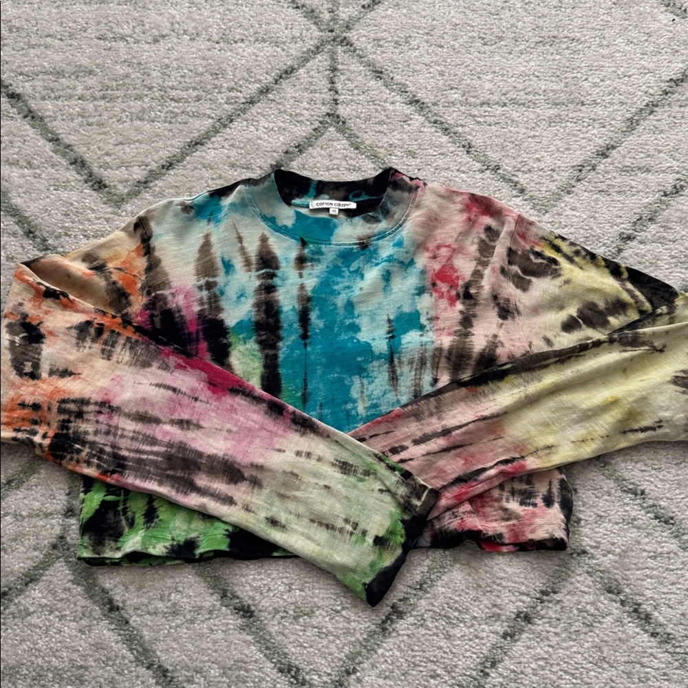 Cotton Citizen Multicolor Tie-Dye Crop Top - Blue, Green, Pink, Black - Picture 3 of 5